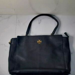 Tory Burch Black Leather Expandable Shoulder Bag